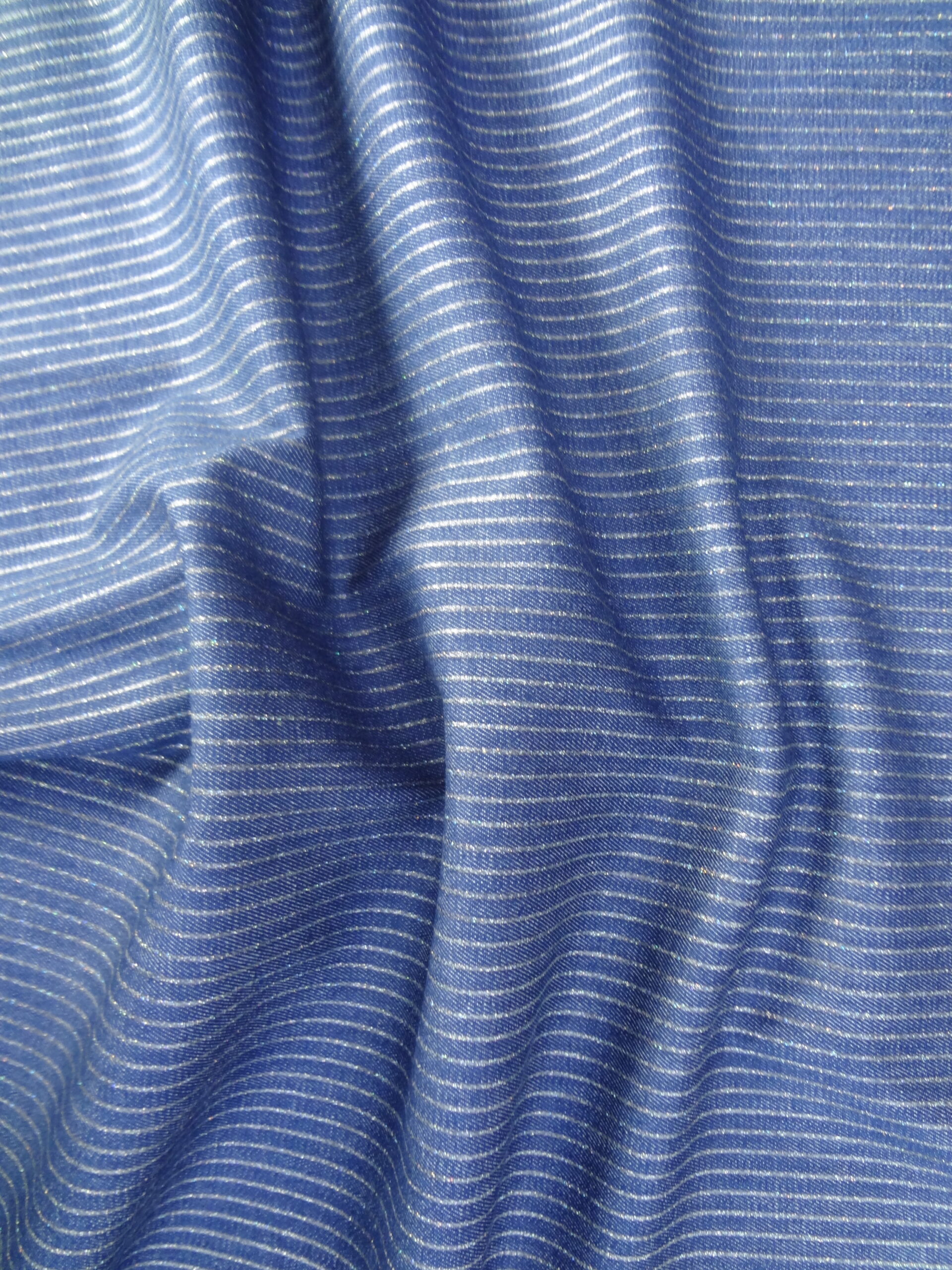 İnce Gümüş Çizgili Denim Kumaş - Görsel 2