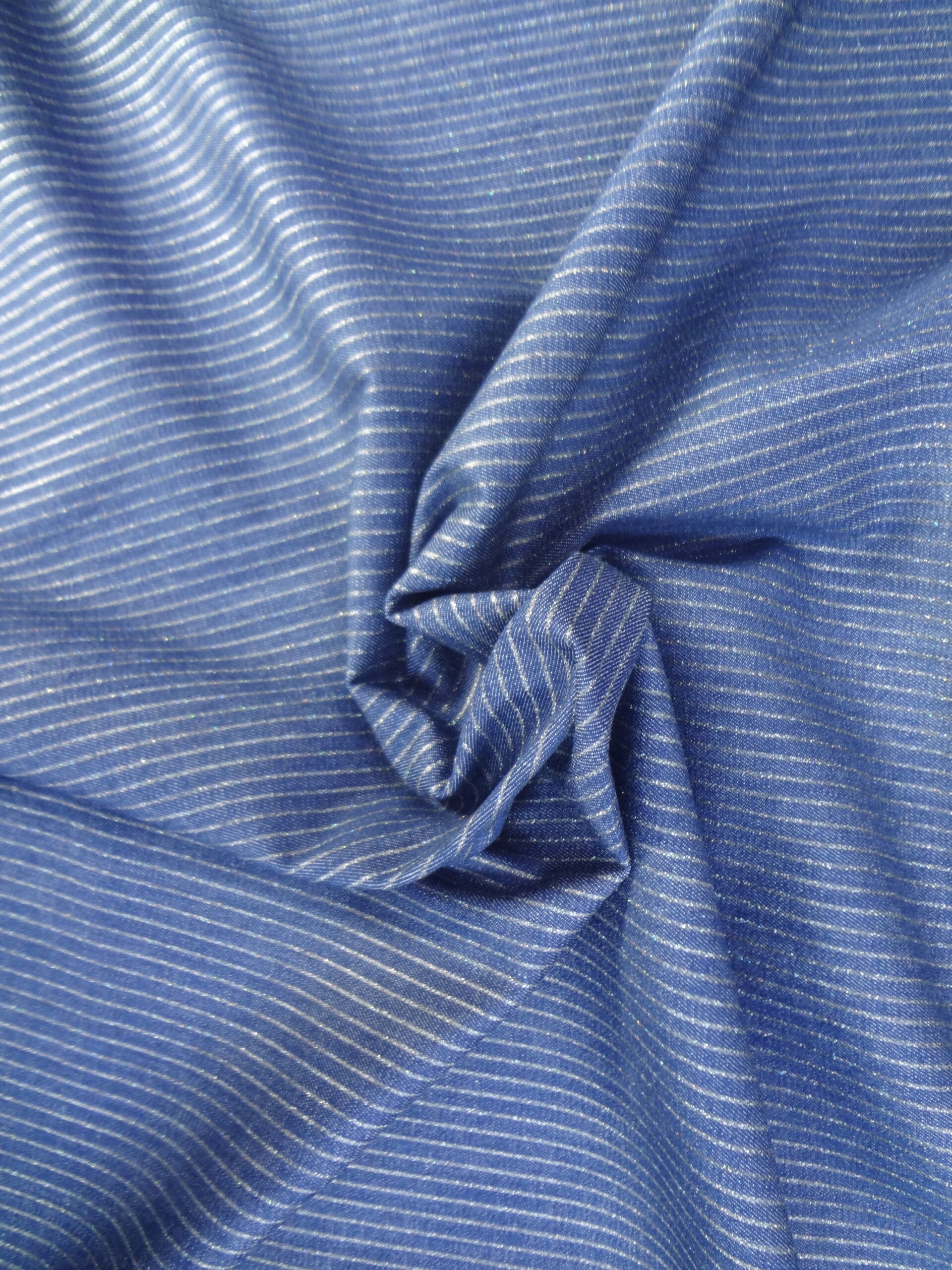 İnce Gümüş Çizgili Denim Kumaş - Görsel 3